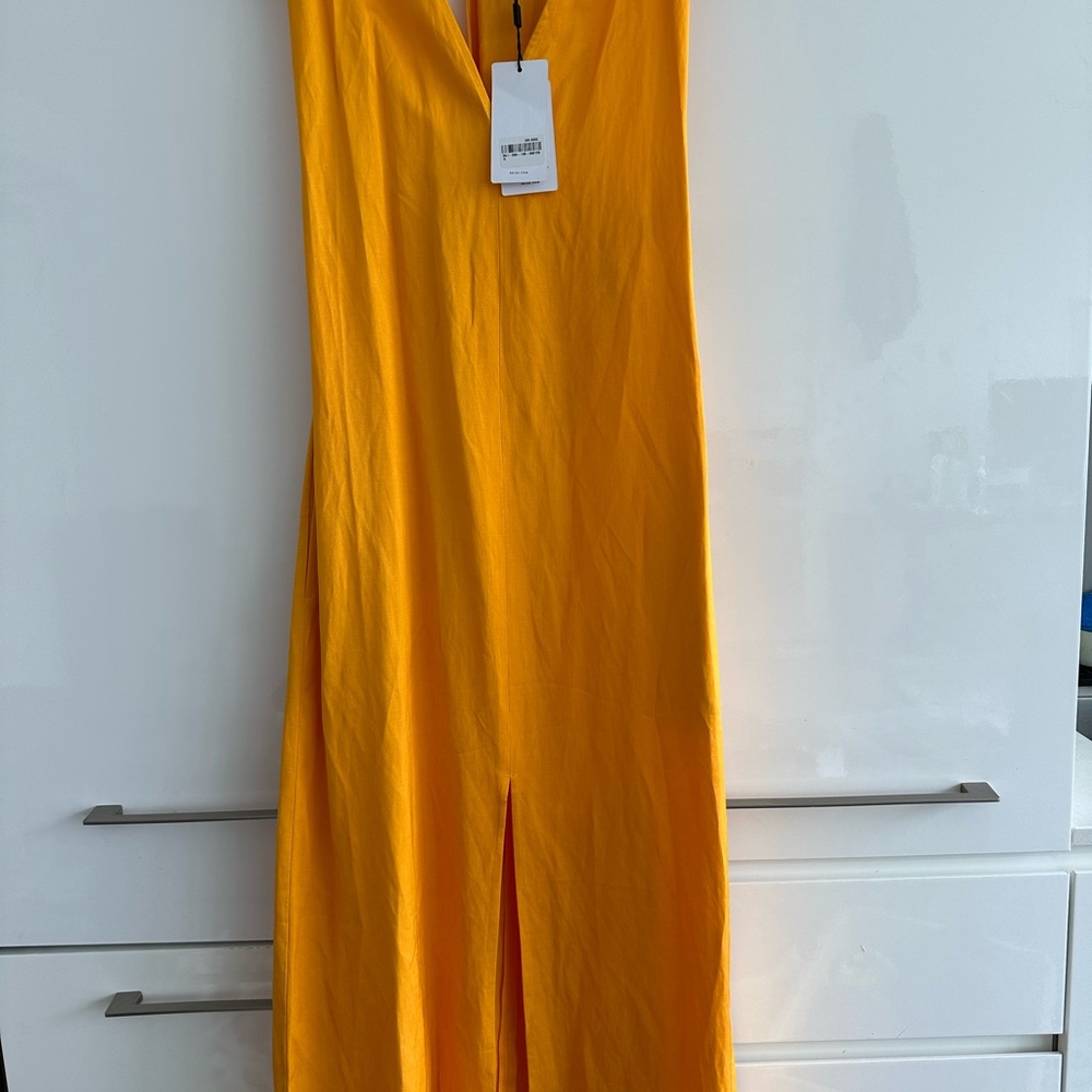 Reiss Mustard Yellow Plunge Maxi Dress